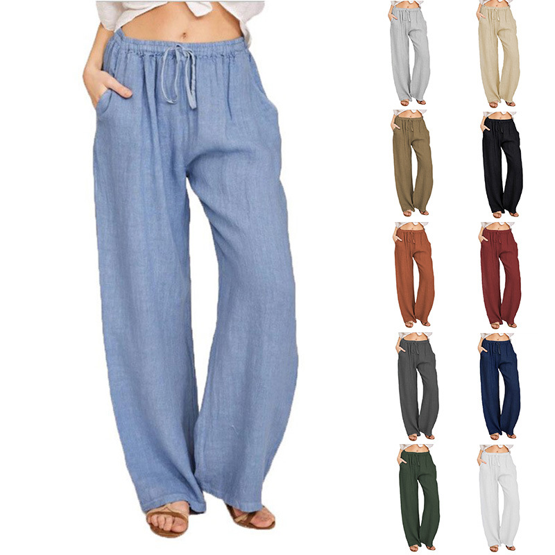 Women's largest size cotton linen casual trousers
