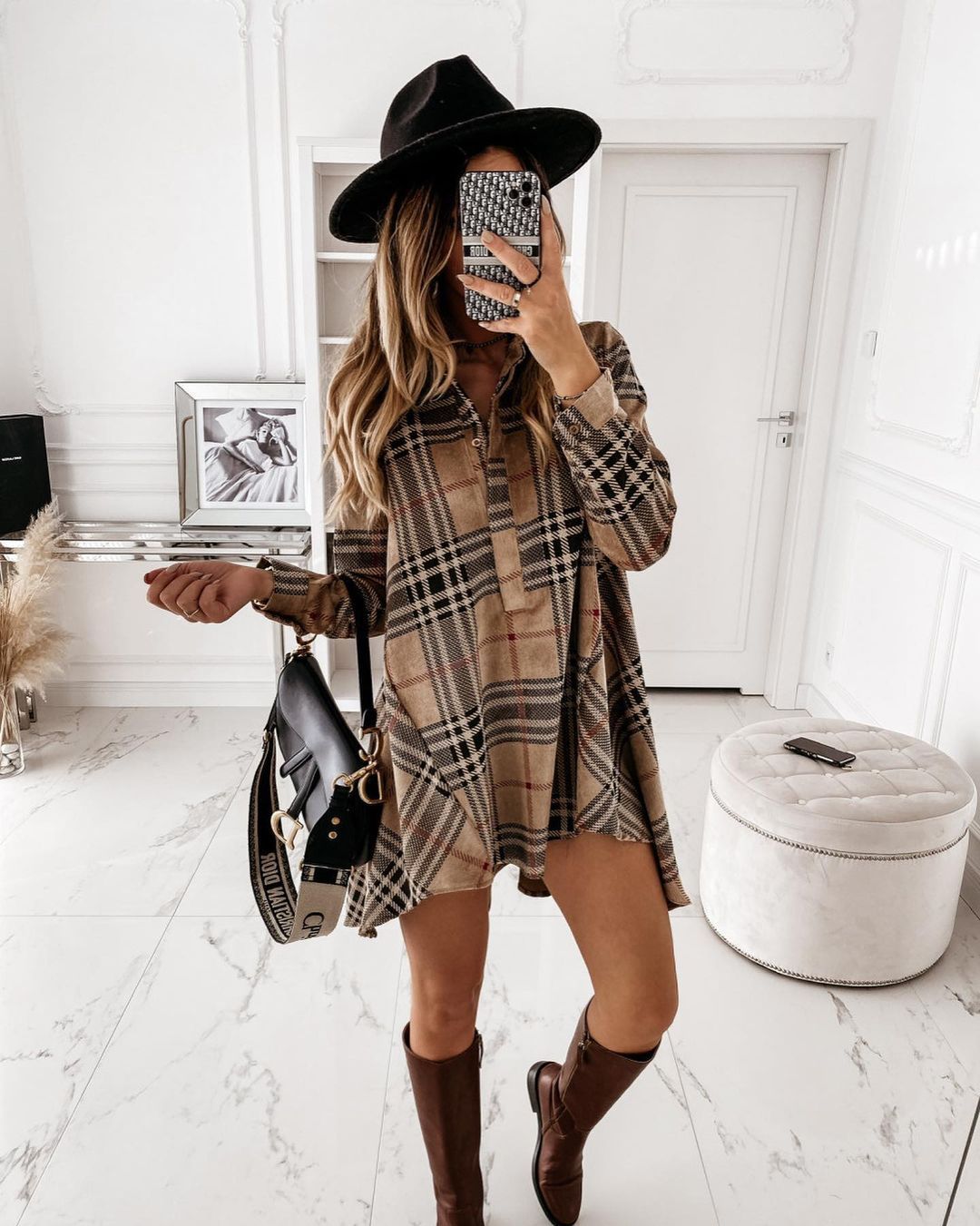 Plaid Long Sleeves Shift Above Knee Casual Shirt Dresses